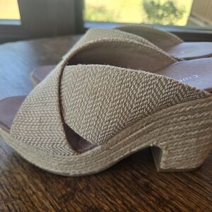 Chinese Laundry Quay Wedge Braided Jute Platform Heel Wide Crisscross Strap